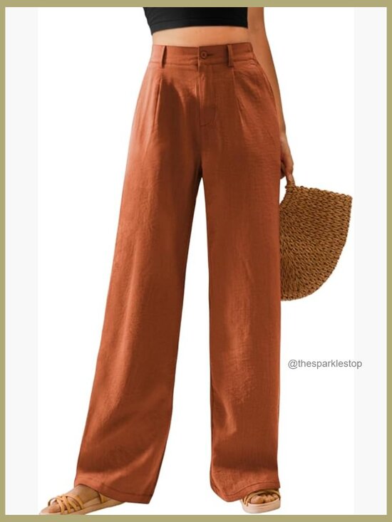 Pants - High Waisted Wide Leg Palazzo Pants with Pockets
